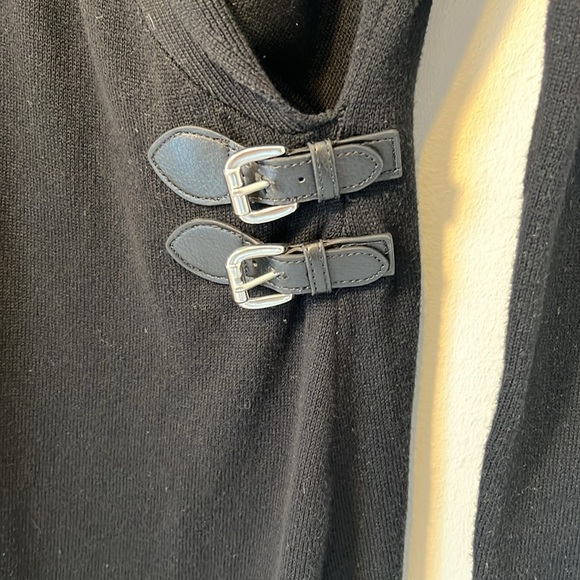 Chaps Womens Knit Wrap Black Sweater Dress Belted Adjustable Knee Length Large - Picture 4 of 16